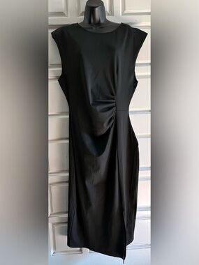 Elegant Black Midi Dress with Side Drape